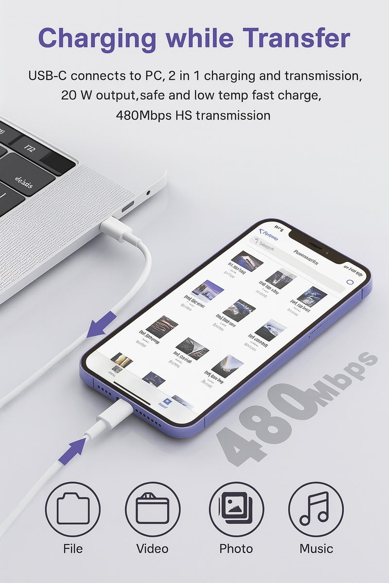 20W Type-C Fast Charger with Lightning Cable – Compatible with iPhone, Safe & High-Quality PD Charging - Image 3